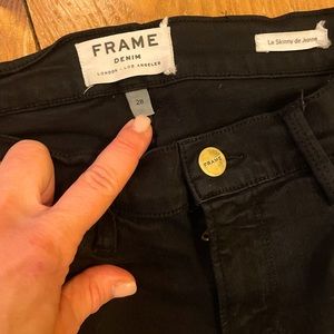 Frame distressed black skinnies! Style: Le Skinny de Jeanne, size 28.